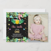 FotoBlack Pineaple Flamingo Einladung zum Geburtst (Vorderseite)