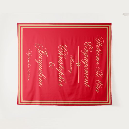 FotoBooth Red Gold Hintergrund von Engagement Part Wandteppich (Vorderseite (Horizontal))