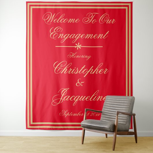 FotoBooth Red Gold Hintergrund von Engagement Part Wandteppich (Beispiel)