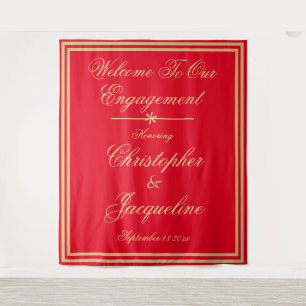 FotoBooth Red Gold Hintergrund von Engagement Part Wandteppich