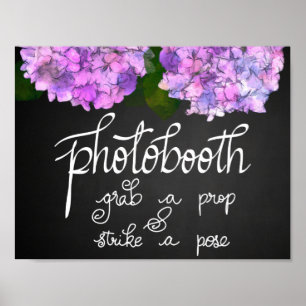 Fotobooth-Schiefertafel-Hochzeit-Hortensien-Blumen Poster