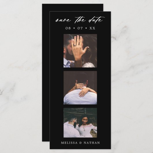 Fotobooth Strip Chic Black QR Save the Date (Vorne/Hinten)