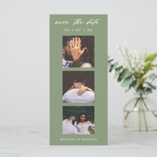 Fotobooth Strip QR Sage Wedding Save the Date (Stehend Vorderseite)