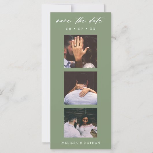 Fotobooth Strip QR Sage Wedding Save the Date (Vorderseite)