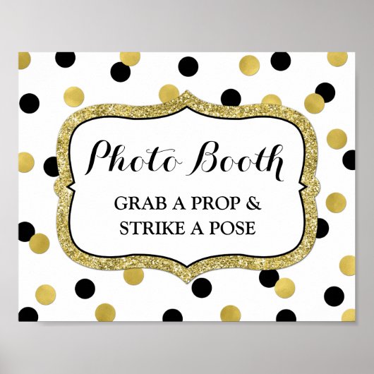 Fotobooth Wedding Sign White Black Gold Confetti Poster (Vorne)