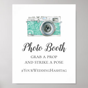 Fotobox einfache Hochzeitstafel. Moderner Hashtag Poster