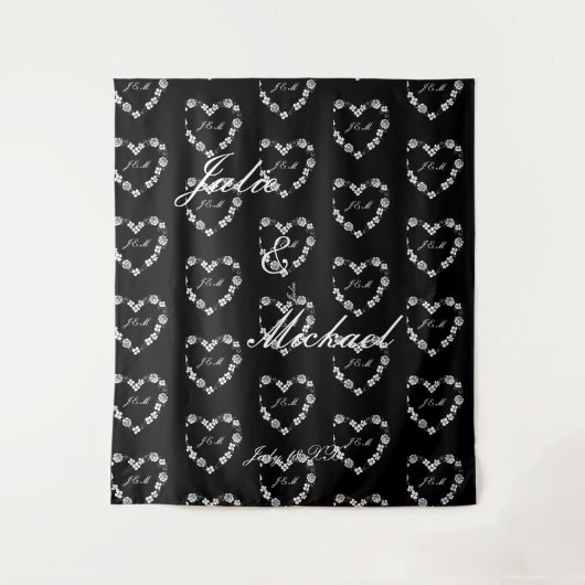 Fotobox Hochzeit Schwarz Weiß Wandteppich (Vorderseite)