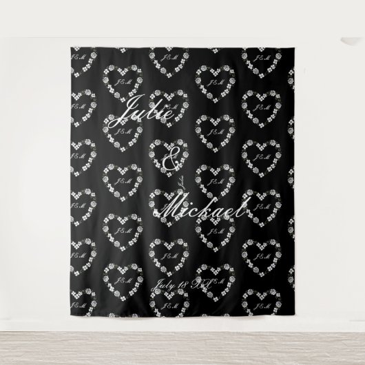 Fotobox Hochzeit Schwarzweiß Wandteppich (Vorderseite)