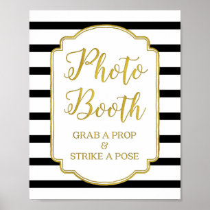 Fotobox-Hochzeitsschild Gold Schwarz Weiß Streifen Poster
