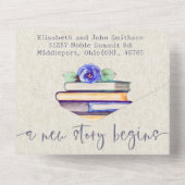 Fotobücher und Rose hinzufügen Wasserfarblavender All In One Einladung (Rückseite)