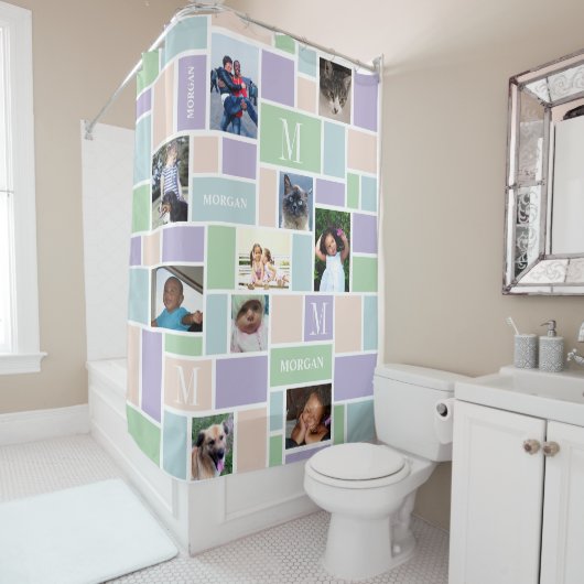 Fotochic-Monogramm der Farbblock-Spaß-Pastell-10 Duschvorhang (Beispiel)