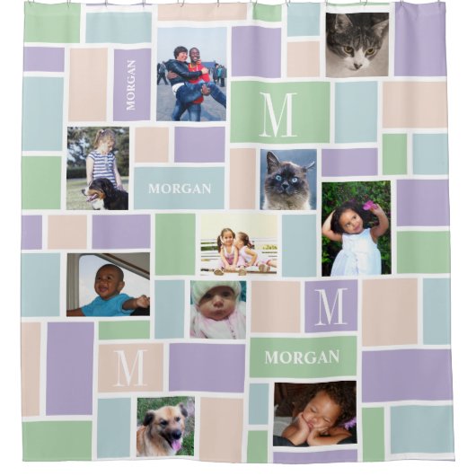 Fotochic-Monogramm der Farbblock-Spaß-Pastell-10 Duschvorhang (Vorderseite)