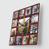 FotoCollage 13 Bilder zu Instagram | Rot Kariert Quadratische Wanduhr (Winkel)