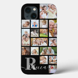 Fotocollage 16 Fotos Monogramm Name benutzerdefini iPhone 16 Hülle