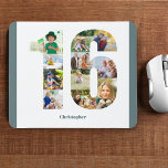 FotoCollage 1. Geburtstag Nummer 16 Personalisiert<br><div class="desc">Erstellen Sie Ihr eigenes personalisiertes Mauspad für ein einzigartiges 16. Geburtstagsgeschenk. Die Collage der Nummer 16 Foto ist auf einem weißen Hintergrund mit ruhigen aquamarinen (blau-grün grauen) Rändern. Das Design umfasst bis zu 11 verschiedene Fotografien - in verschiedenen Formen und Größen - um Ihnen die Flexibilität zu geben, Ihre ausgewählten...</div>