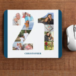FotoCollage 21. Geburtstag Nummer 21 Personalisier<br><div class="desc">Erstellen Sie Ihr eigenes personalisiertes Mauspad für ein einzigartiges 21. Geburtstagsgeschenk. Die Collage mit der Nummer 21 Foto befindet sich auf einem weißen Hintergrund mit smartem ozeanblauen Rahmen. Das Design umfasst bis zu 10 verschiedene Fotografien - in verschiedenen Formen und Größen - um Ihnen die Flexibilität zu geben, Ihre ausgewählten...</div>