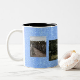 Fotocollage, 3 Fotos, Sterne, transparente Rahmen Zweifarbige Tasse