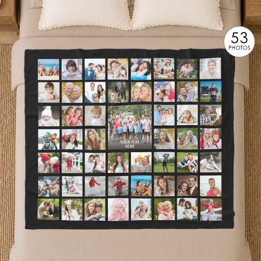 FotoCollage 53 Fotos Personalisiert Schwarz Fleecedecke