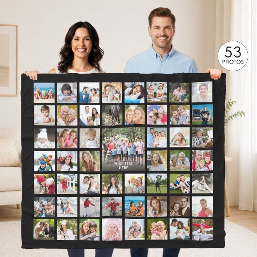 FotoCollage 53 Fotos Personalisiert Schwarz Fleecedecke