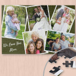 FotoCollage 5 Bilder Wir Liebe Sie Mama - Grün Puzzle<br><div class="desc">Personalisiertes Puzzle - Fügen Sie 5 Ihrer Lieblings-Fotos und Ihren eigenen Text hinzu. Das Design besteht aus einer Fotos Collage von 5 Bildern, jedes mit einem weißen Rahmen. Die Fotos sind auf dunkelgrünem Hintergrund und Ihre benutzerdefinierte Formulierung wird in einer schönen Schriftzeichen-Typografie geschrieben. Der Beispieltext lautet "Wir Liebe du Mama",...</div>