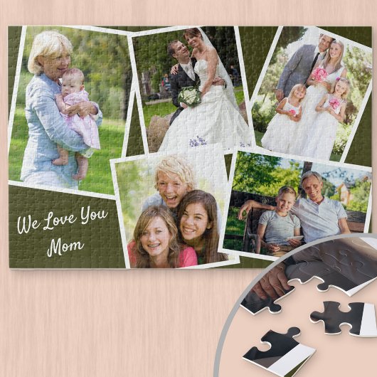 FotoCollage 5 Bilder Wir Liebe Sie Mama - Grün Puzzle