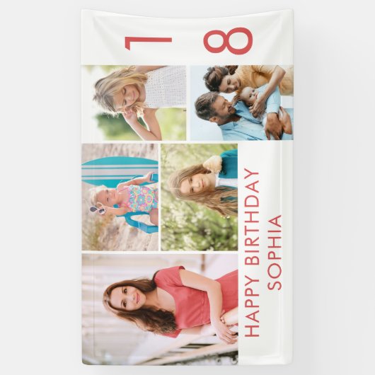 FotoCollage 5 Personalisiert 18. Geburtstag Banner (Vertikal)