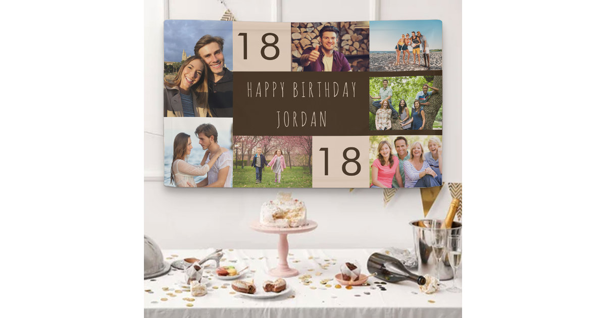 FotoCollage 7 Personalisiert 18. Geburtstag Banner Zazzle.de