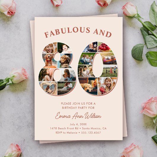 FotoCollage 80. Geburtstag elegant und zeitlos Einladung