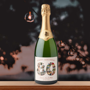 FotoCollage 80. Geburtstag elegant und zeitlos Schaumweinetikett