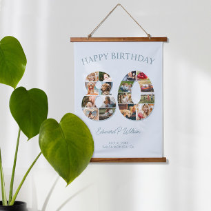 FotoCollage 80. Geburtstag elegant und zeitlos Wandteppich Mit Holzrahmen