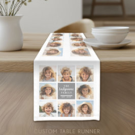 FotoCollage 8 Bilder Grau Text Bereich auf Weiß Kurzer Tischläufer