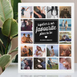 FotoCollage auf dem Speicherplatz Fotoplatte<br><div class="desc">Personalisierte Paare/Jungvermählte sehen eine Bildplakette mit einem knalligen,  weißen Hintergrund,  der in jede Farbe verändert werden kann,  16 Fotos Ihrer Wahl,  ein schwarzes Quadrat mit dem Paarnamen,  ein weißes Herzsymbol und der süße Text,  der lautet "zusammen ist unser Lieblingsort".</div>