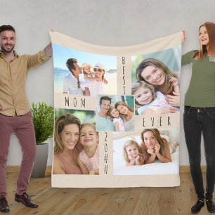 Fotocollage Beste Mama je neutraler Beige Fleecedecke