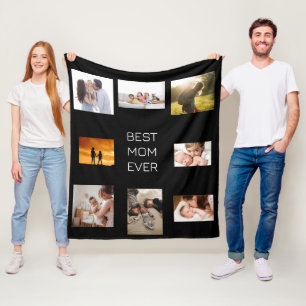 Fotocollage Beste Mama je schwarz Fleecedecke
