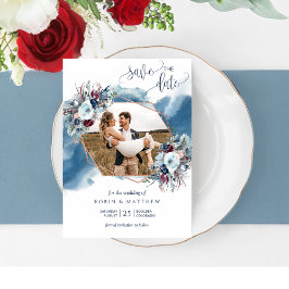 FotoCollage, blau, Lila, Burgund Wasserfarbe Save The Date