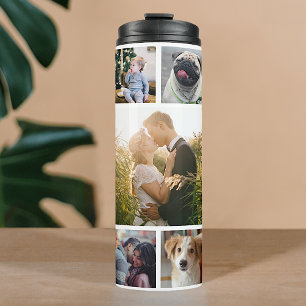 FotoCollage der Familie 11 Custom Pictures   weiß Thermosbecher