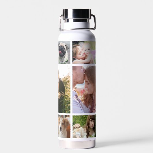 FotoCollage der Familie 11 Custom Pictures | weiß Trinkflasche (Rückseite)