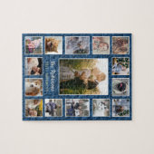 FotoCollage der Familie 15 Bilder Name Blue Floral Puzzle (Horizontal)