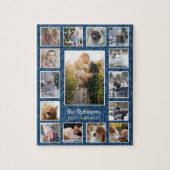 FotoCollage der Familie 15 Bilder Name Blue Floral Puzzle (Vertikal)