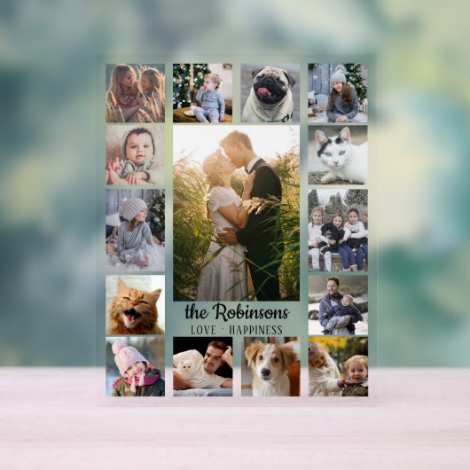 FotoCollage der Familie 15 Bilder Name Easy Custom Acrylschild (Neutral)