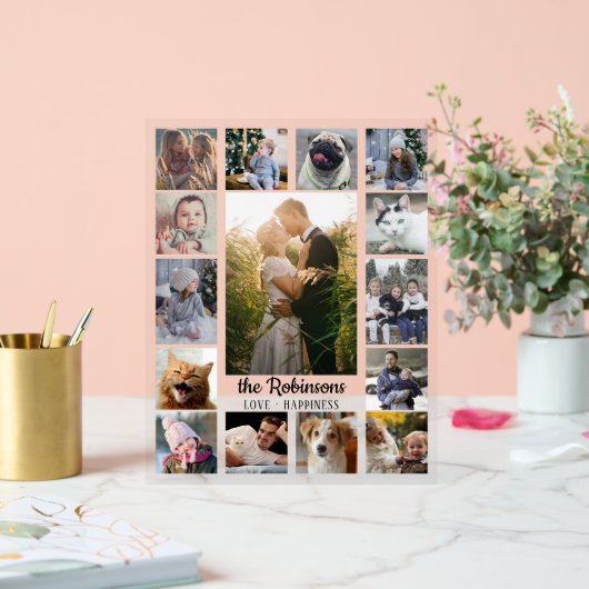 FotoCollage der Familie 15 Bilder Name Easy Custom Acrylschild (Hochzeit)