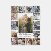 FotoCollage der Familie 15 Bilder + Name Grau Weiß Fleecedecke (Vorderseite)