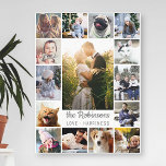 FotoCollage der Familie 15 Bilder   Name Grau Weiß Leinwanddruck<br><div class="desc">Zeigen Sie Ihre Erinnerungen für Familien oder Hochzeiten mit diesem wunderschönen Foto-Collage-Design. Dieses Design besteht aus einem großen, senkrechten Foto, zwei kleineren vertikalen Fotos und 12 quadratischen Bildern im Instagram-Stil. Fügen Sie Ihren Namen grau hinzu. Die Worte "Liebe - Glück" können auch wie besehen geändert oder verlassen werden. Die einfachen...</div>