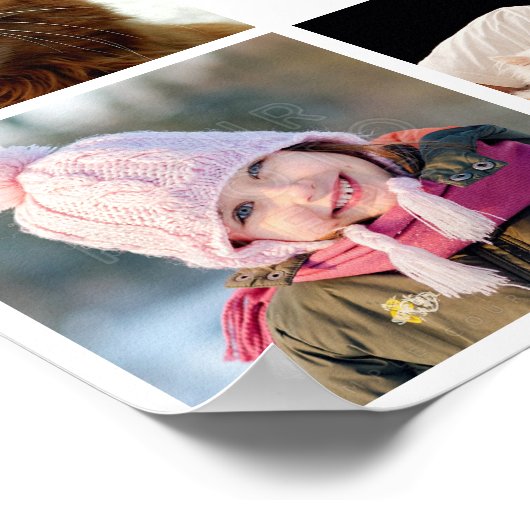 FotoCollage der Familie 15 Bilder + Name Grau Weiß Poster (Ecke)