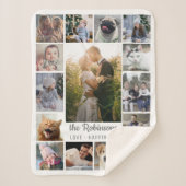 FotoCollage der Familie 15 Bilder + Name Grau Weiß Sherpadecke (Vorderseite)