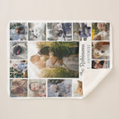 FotoCollage der Familie 15 Bilder + Name Grau Weiß Sherpadecke (Vorderseite (Horizontal))