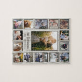 FotoCollage der Familie 15 Bilder Name Holzkörner Puzzle (Horizontal)