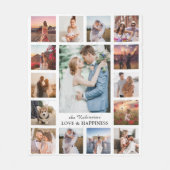 FotoCollage der Familie 15 Bilder + Name weiß Fleecedecke (Vorderseite)