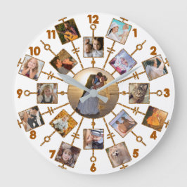 FotoCollage der Familie 17 Bilder Hübsches White G Große Wanduhr