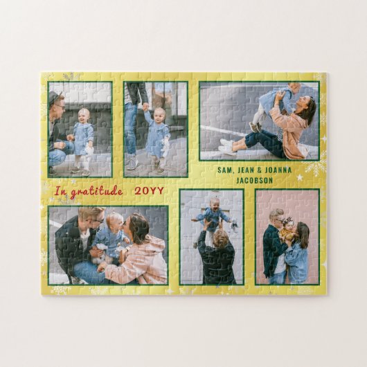 FotoCollage der Familie 6 Bilder Golden Personalis Puzzle (Horizontal)